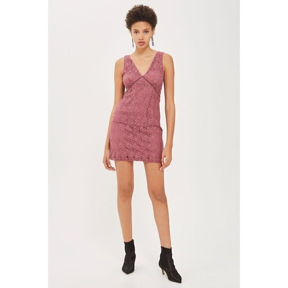 Topshop Dress Women's Size 6 Purple All Over Lace W/ Back up Mini Bodycon - Picture 1 of 6
